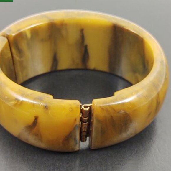 VTG BAKELITE 1940's Clamper Bracelet Marbled Mississippi Mud *RARE* - Picture 4 of 5